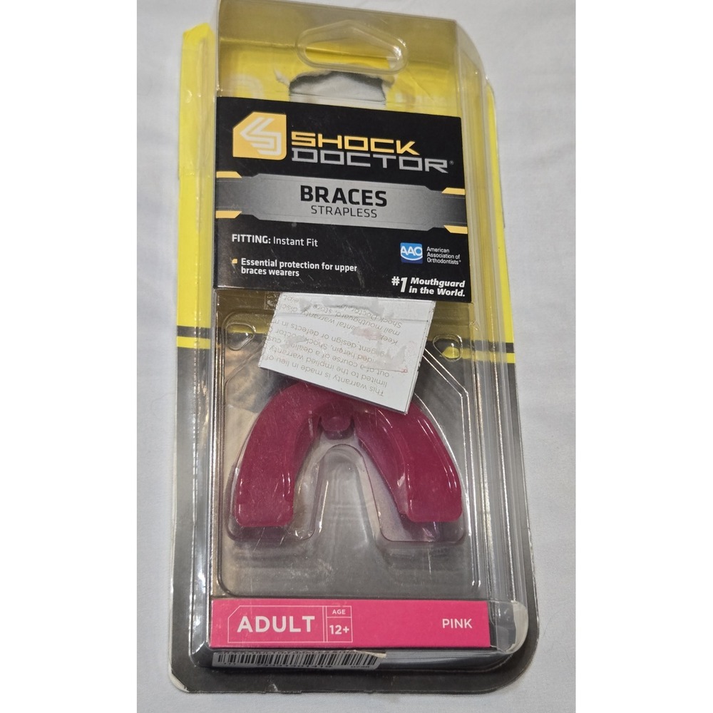 SHOCK DOCTOR BRACES STRAPLESS MOUTHGUARD ADULT SIZE PINK, New In Damaged Package